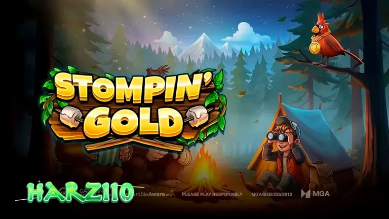 Pemandangan hutan berkabut dengan karakter utama Jack Tracker dalam slot Stompin’ Gold